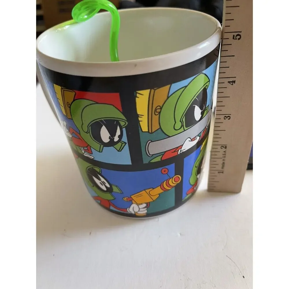Lot Of 3 Marvin the Martian Large Mug 1995 Sakura + 1997 3D Slide Puzzle + Straw